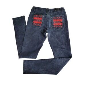 Rocawear Jeans Womens 7 Juniors Blue Skinny Embroidered Pocket Low Rise